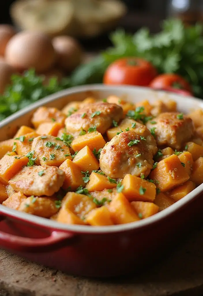 27 Casserole with Rotisserie Chicken Recipes That Save Dinner - 23. Chicken and Sweet Potato Casserole