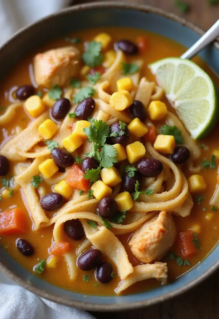 27 Homemade Chicken Noodle Soup Crockpot Recipes That Heal Fast - 15. Southwestern Chicken Noodle Soup