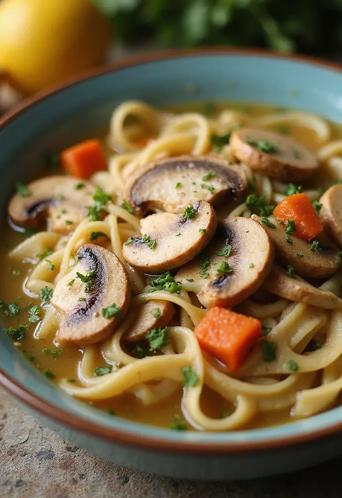 27 Homemade Chicken Noodle Soup Crockpot Recipes That Heal Fast - 27. Savory Mushroom Chicken Noodle Soup