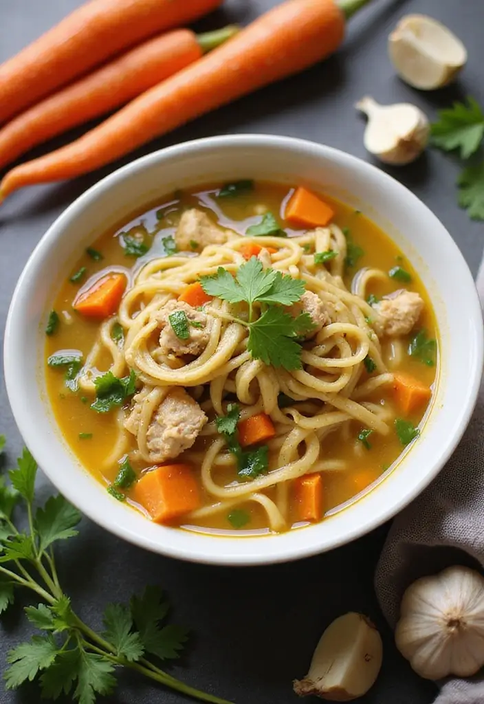 27 Homemade Chicken Noodle Soup Crockpot Recipes That Heal Fast - 9. Garlic and Herb Chicken Noodle Soup