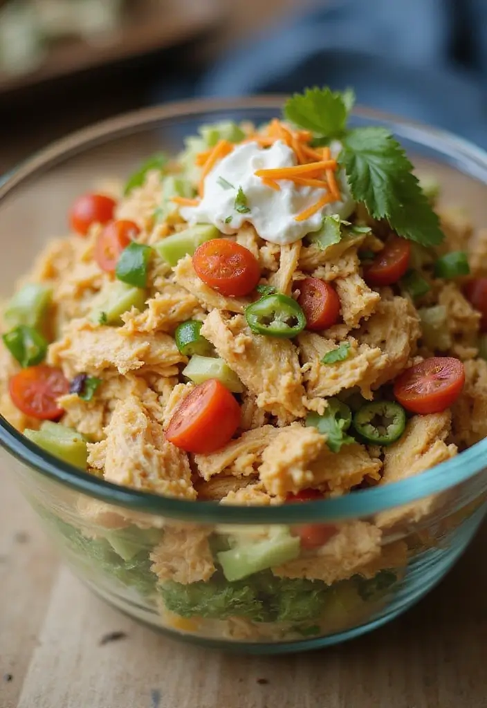 27 Low Carb Shredded Chicken Recipes That Make Meal Prep Easy - 10. Shredded Chicken Taco Salad