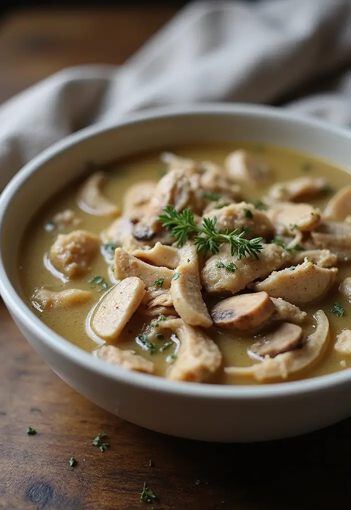27 Low Carb Shredded Chicken Recipes That Make Meal Prep Easy - 15. Shredded Chicken and Mushroom Soup
