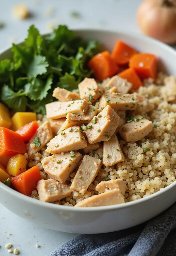 27 Low Carb Shredded Chicken Recipes That Make Meal Prep Easy - 18. Shredded Chicken and Quinoa Bowl