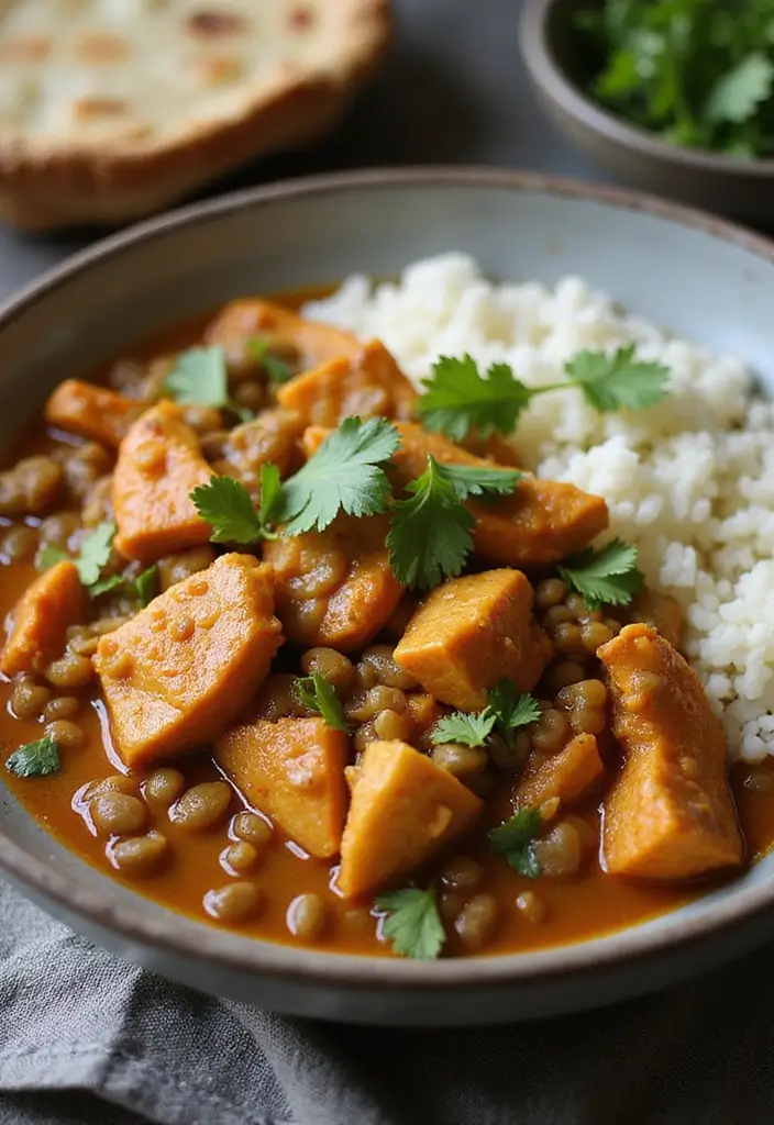 27 Low Carb Shredded Chicken Recipes That Make Meal Prep Easy - 21. Shredded Chicken and Lentil Curry