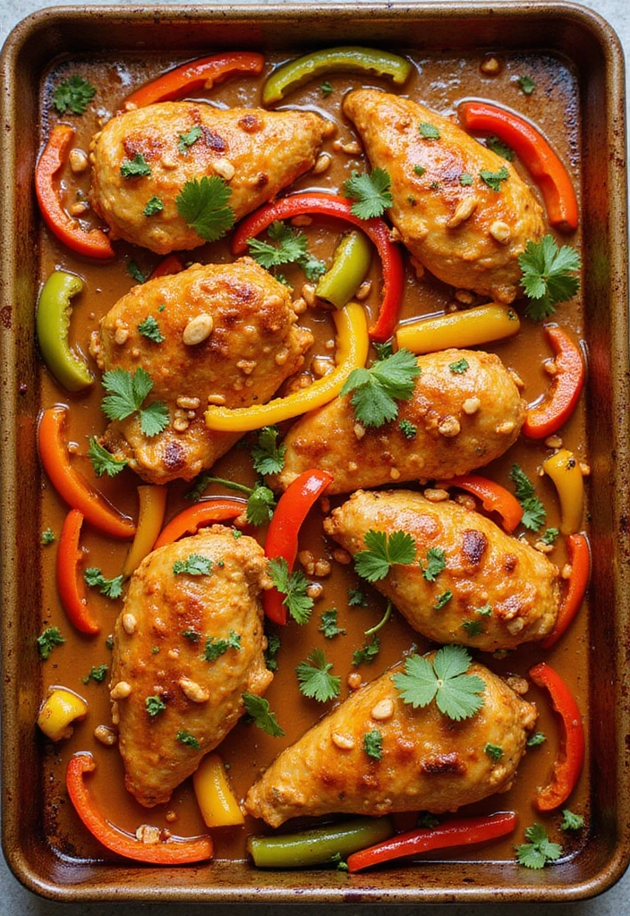 27 Sheet Pan Chicken Breast Recipes That Are Effortless & Juicy - 11. Thai Peanut Chicken