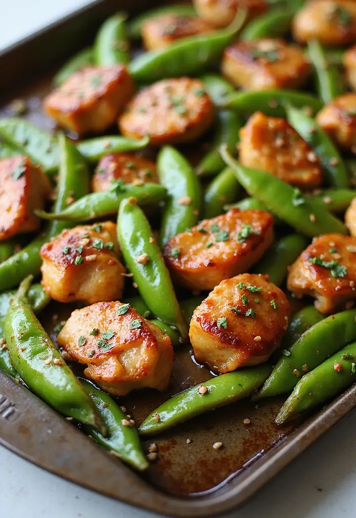 27 Sheet Pan Chicken Breast Recipes That Are Effortless & Juicy - 19. Sesame Chicken with Snap Peas