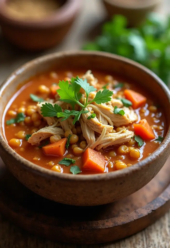 27 Shredded Chicken Instant Pot Recipes That Cook Fast - 25. Shredded Chicken and Lentil Stew