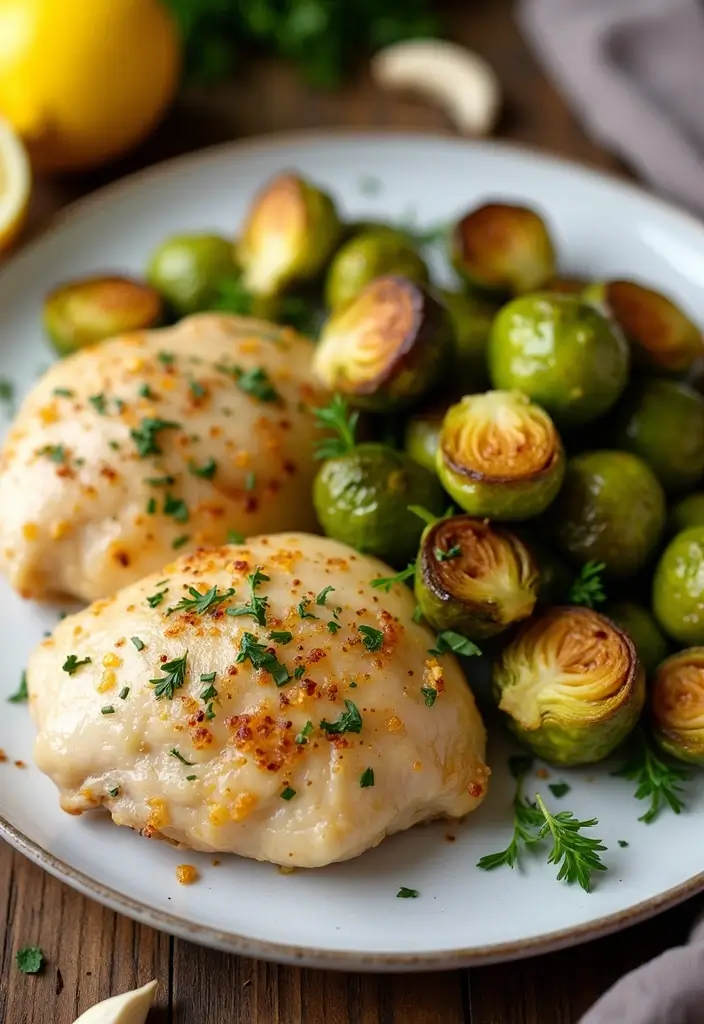28 Chicken and Brussel Sprouts Recipes That Are Light & Nutritious - 1. Lemon Garlic Chicken with Roasted Brussels Sprouts