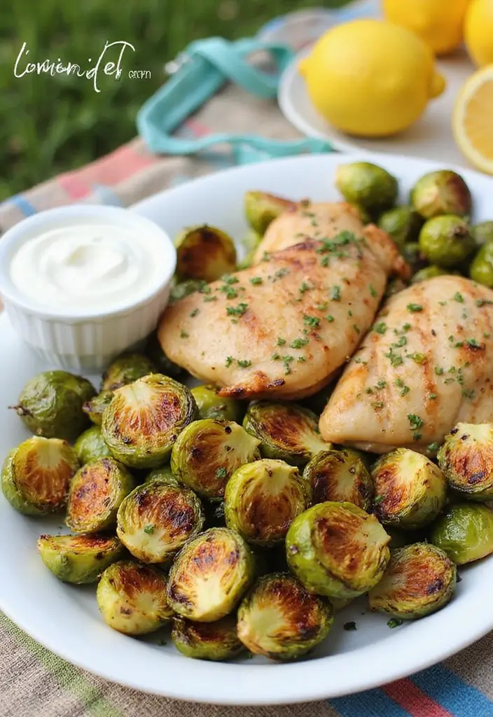 28 Chicken and Brussel Sprouts Recipes That Are Light & Nutritious - 14. Lemon Herb Chicken & Brussels Sprouts Skewers