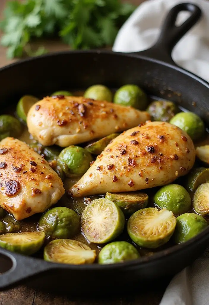 28 Chicken and Brussel Sprouts Recipes That Are Light & Nutritious - 23. Dijon Chicken & Brussels Sprouts Skillet
