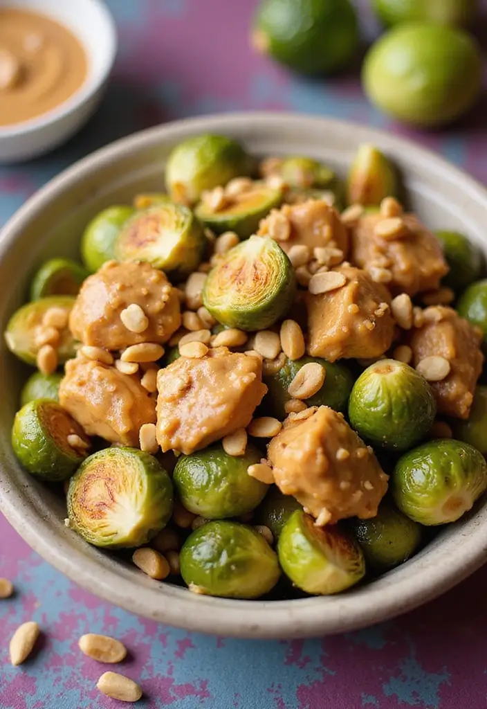 28 Chicken and Brussel Sprouts Recipes That Are Light & Nutritious - 26. Peanut Butter Chicken & Brussels Sprouts