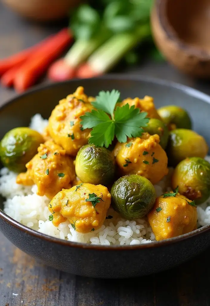 28 Chicken and Brussel Sprouts Recipes That Are Light & Nutritious - 7. Coconut Curry Chicken with Brussels Sprouts