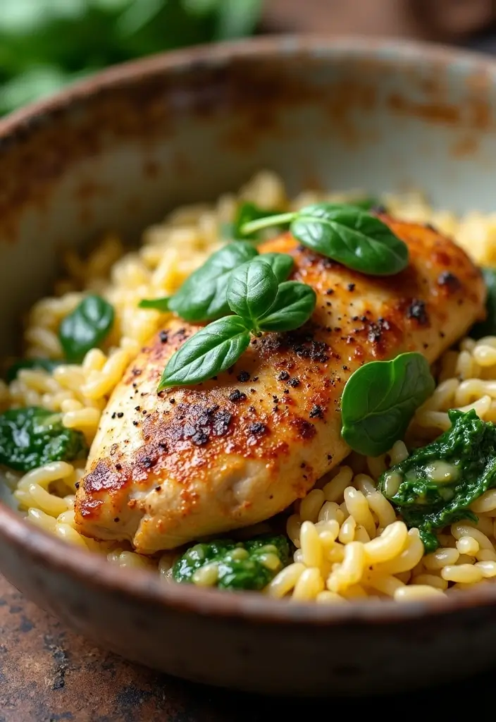 28 Chicken and Orzo Recipes That Are Mediterranean Inspired - 26. Chicken and Orzo with Creamy Spinach Sauce
