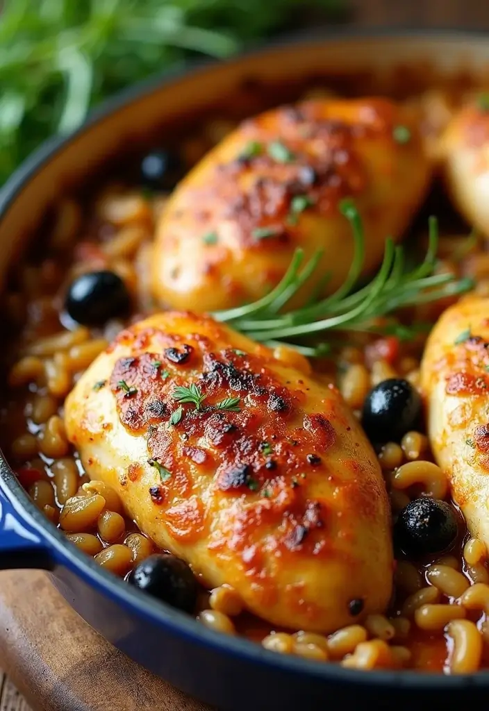 28 Chicken and Orzo Recipes That Are Mediterranean Inspired - 9. Baked Mediterranean Chicken with Orzo and Olives