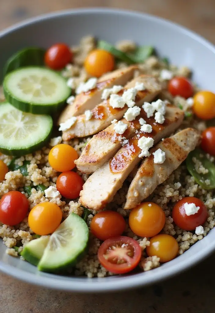 28 Hot Honey Feta Chicken Recipes That Are TikTok-Inspired & Yummy - 7. Hot Honey Feta Chicken Quinoa Bowl
