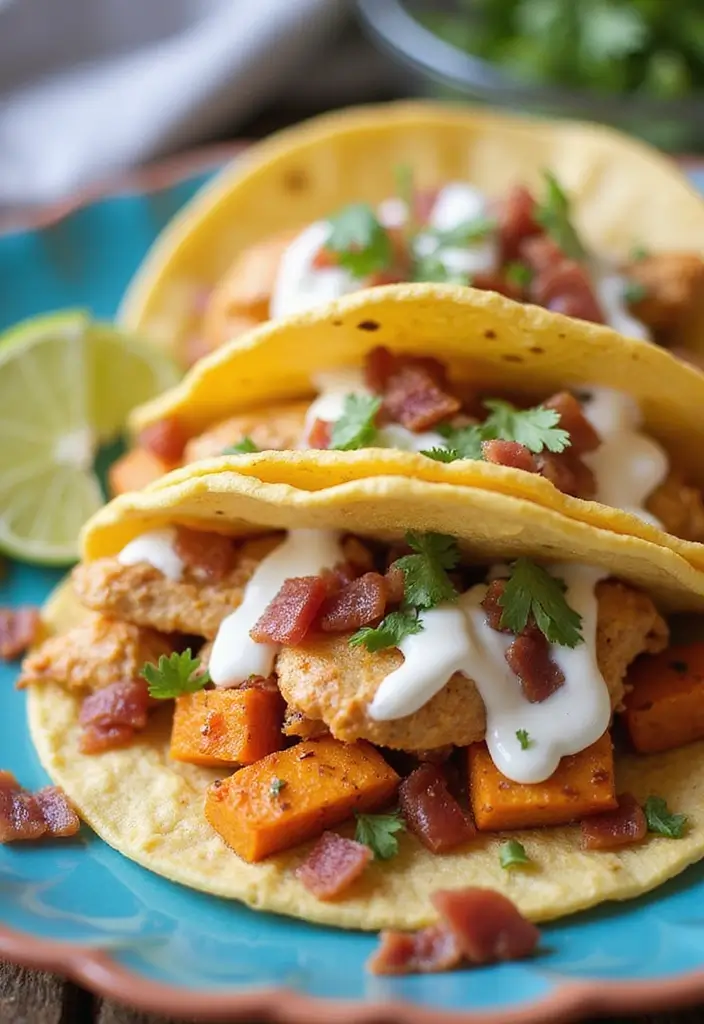 29 Chicken Bacon Ranch Tacos That Combine the Best Flavors - 10. Sweet Potato Chicken Bacon Ranch Tacos