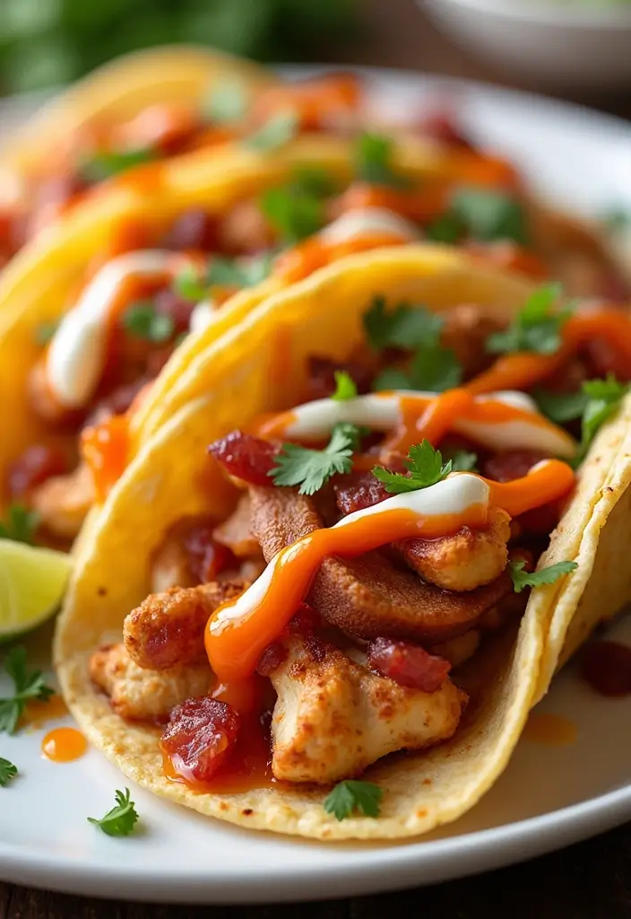 29 Chicken Bacon Ranch Tacos That Combine the Best Flavors - 22. Chicken Bacon Ranch Tacos with Sweet and Spicy Sauce