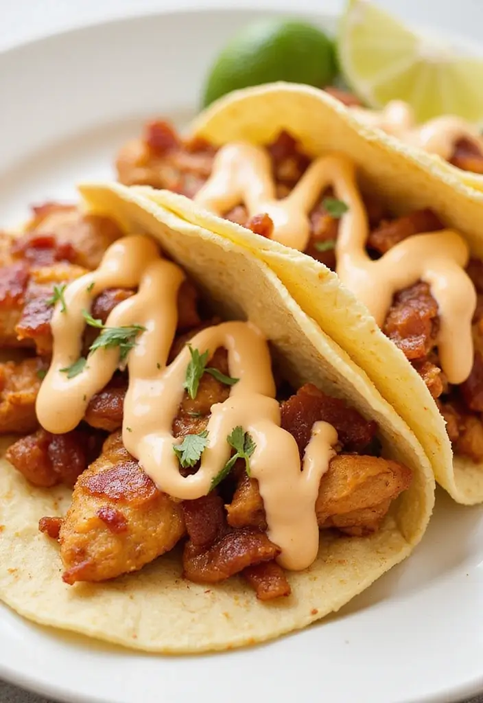 29 Chicken Bacon Ranch Tacos That Combine the Best Flavors - 25. Chicken Bacon Ranch Tacos with Spicy Mayo