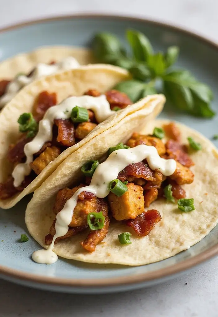 29 Chicken Bacon Ranch Tacos That Combine the Best Flavors - 27. Chicken Bacon Ranch Tacos with Garlic Aioli