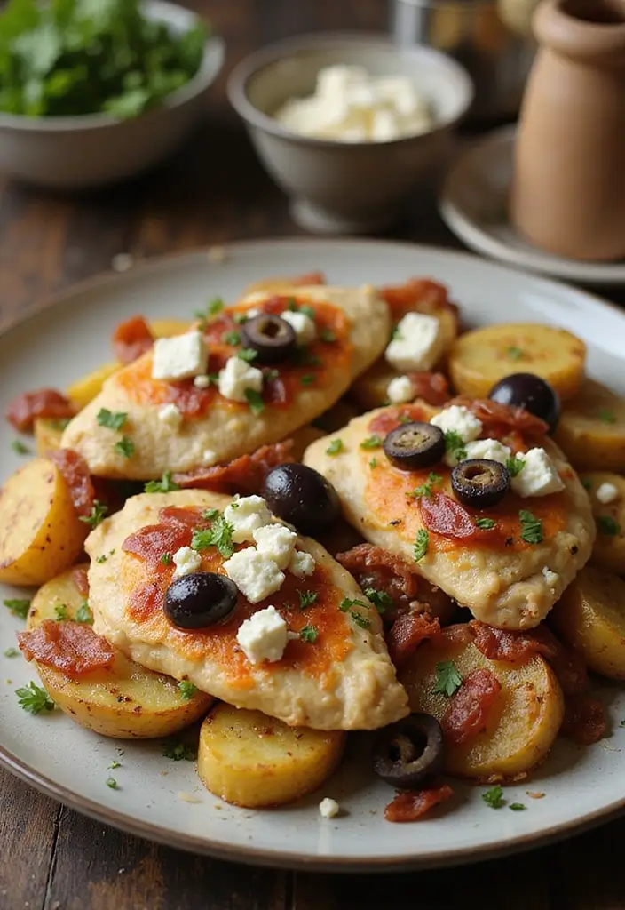 30 Chicken Bacon Potato Casserole Recipes That Feel Like Heaven - 15. Mediterranean Chicken Bacon Potato Casserole