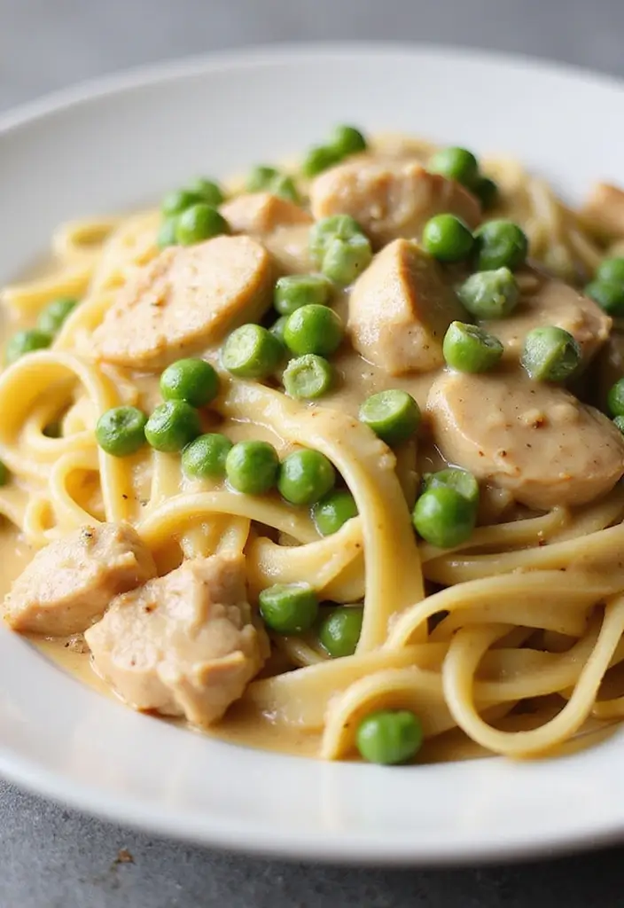 30 Creamy Italian Chicken Pasta Recipes That Feel Like a Tuscan Dinner - 16. Creamy Chicken Fettuccine Alfredo with Peas