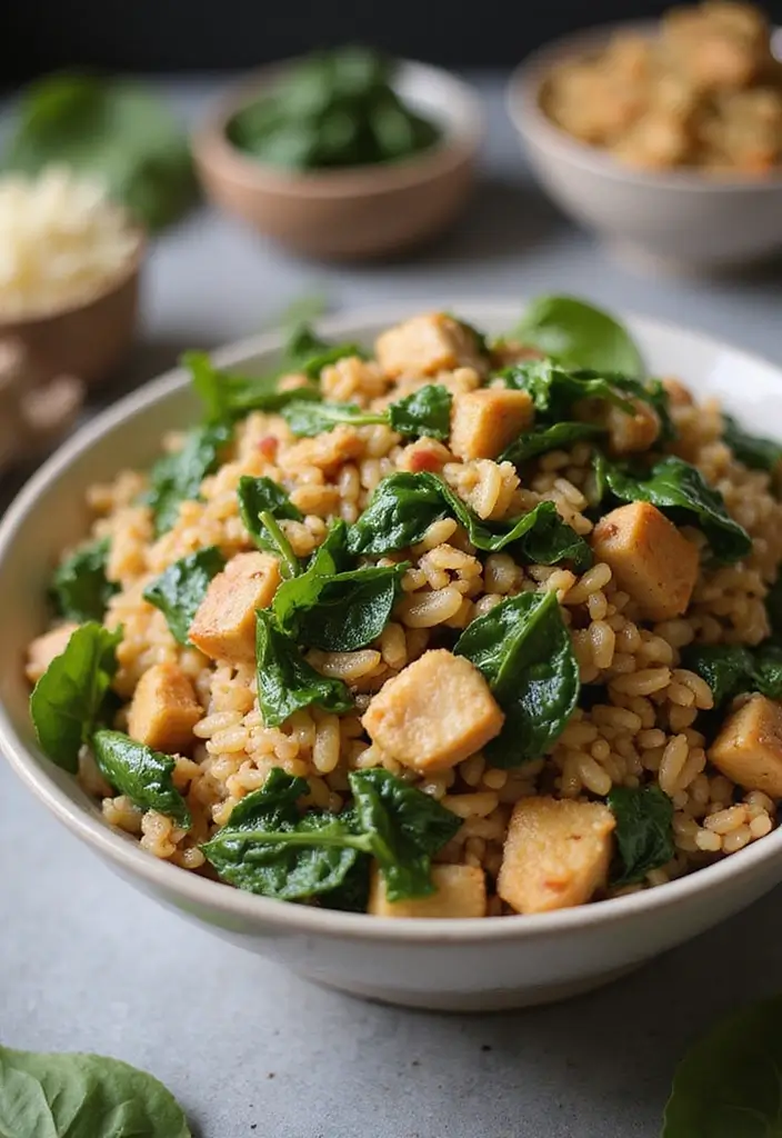 30 Rotisserie Chicken Fried Rice Recipes That Feel Quick & Cozy - 21. Savory Spinach Chicken Fried Rice