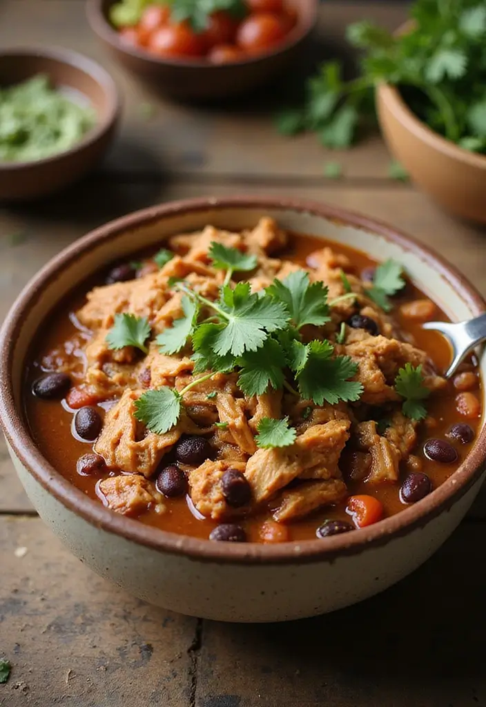 30 Shredded Chicken Recipes Healthy and Protein-Packed - 13. Shredded Chicken and Black Bean Chili