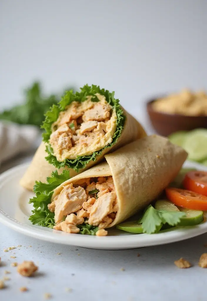 30 Shredded Chicken Recipes Healthy and Protein-Packed - 16. Shredded Chicken and Hummus Wraps