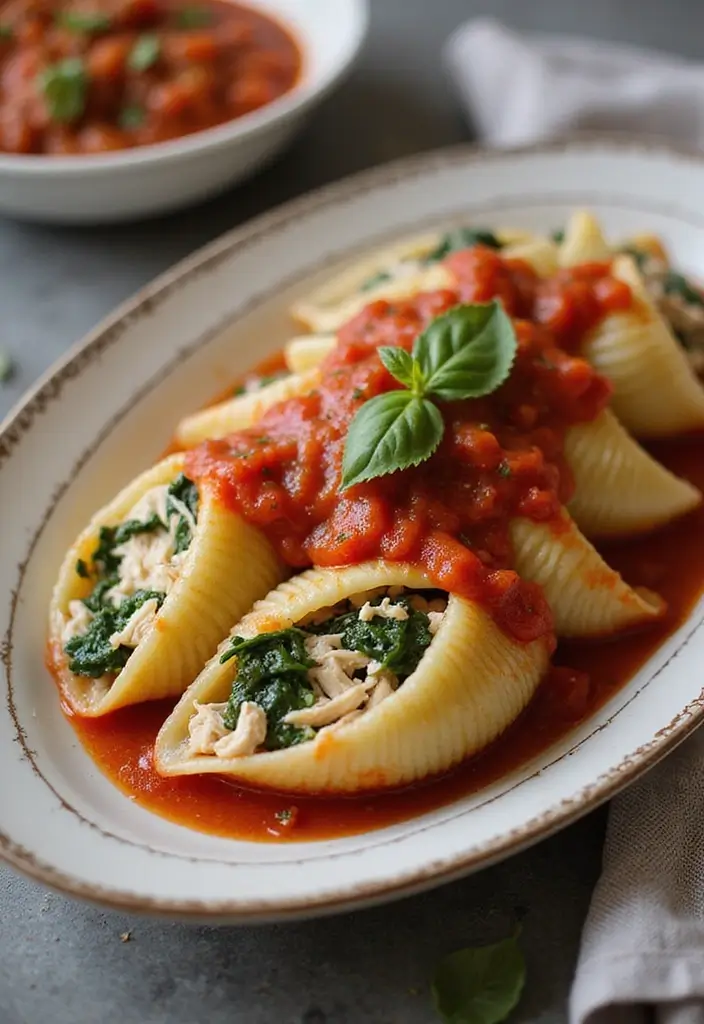 30 Shredded Chicken Recipes Healthy and Protein-Packed - 26. Shredded Chicken and Spinach Stuffed Shells