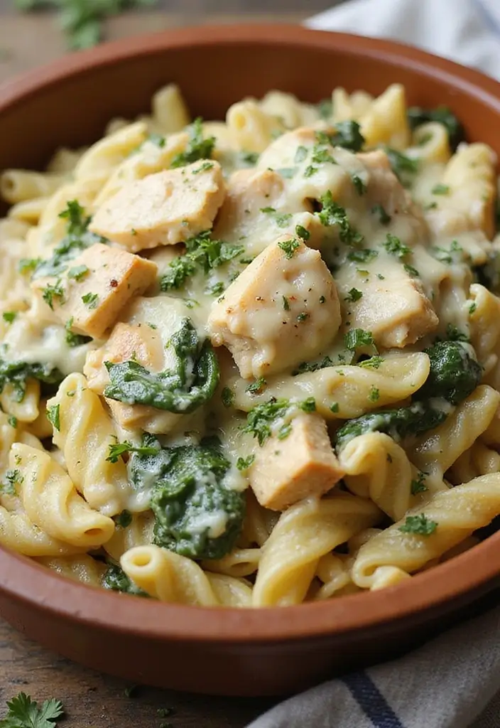 30 Shredded Chicken Recipes Healthy and Protein-Packed - 4. Creamy Shredded Chicken and Spinach Pasta