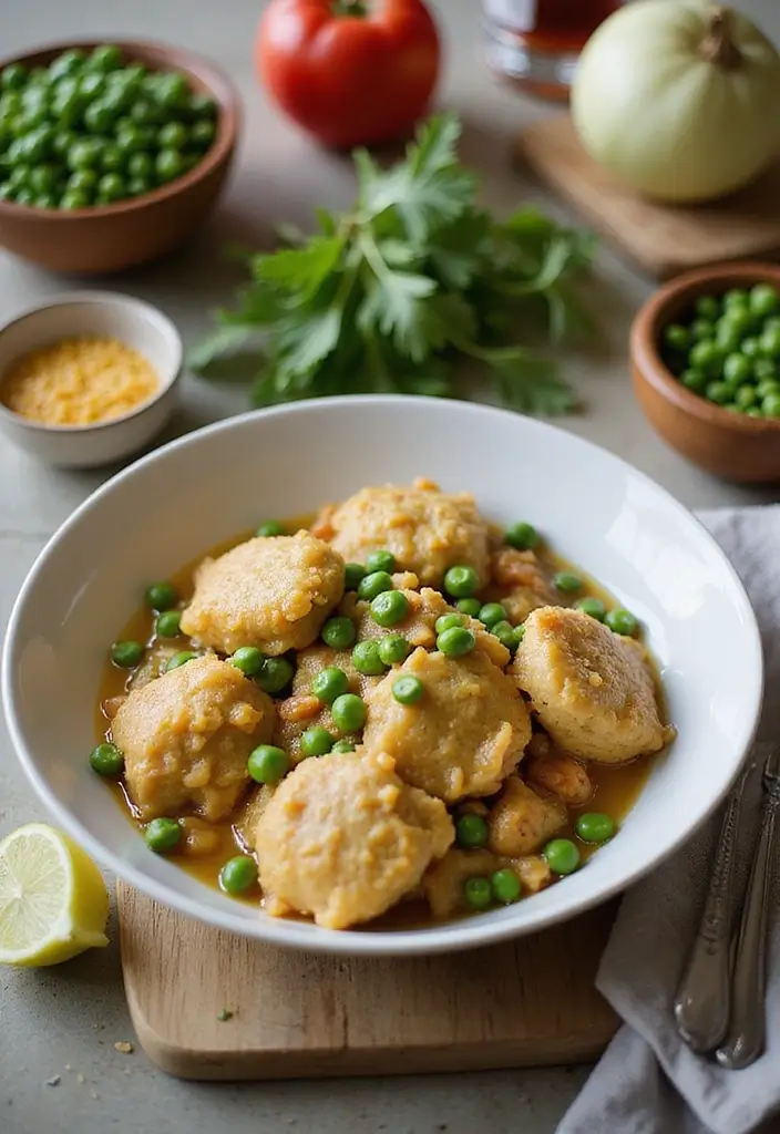 30 Vegan Chicken and Dumplings Recipes That Are Cozy & Dairy-Free - 18. Vegan Chicken and Dumplings with Sweet Peas