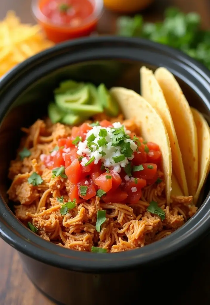 27 Crockpot Chicken Tacos 3 Ingredient Recipes That Are Weeknight Winners - 1. Classic Salsa Chicken Tacos