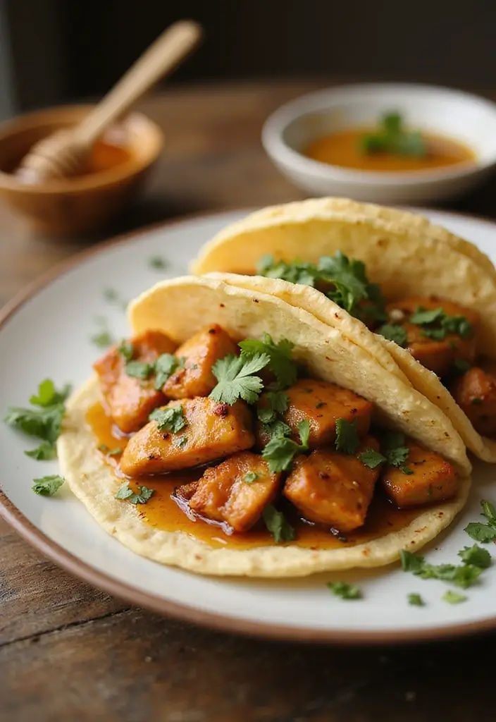 27 Crockpot Chicken Tacos 3 Ingredient Recipes That Are Weeknight Winners - 13. Honey Garlic Chicken Tacos