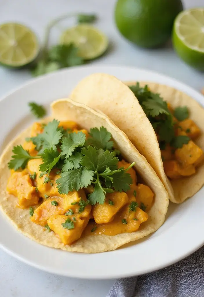 27 Crockpot Chicken Tacos 3 Ingredient Recipes That Are Weeknight Winners - 14. Coconut Curry Chicken Tacos