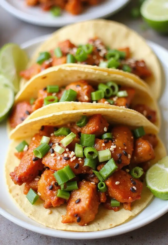 27 Crockpot Chicken Tacos 3 Ingredient Recipes That Are Weeknight Winners - 21. General Tso’s Chicken Tacos