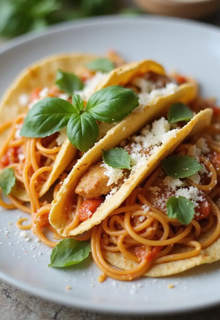 27 Crockpot Chicken Tacos 3 Ingredient Recipes That Are Weeknight Winners - 25. Spaghetti Chicken Tacos