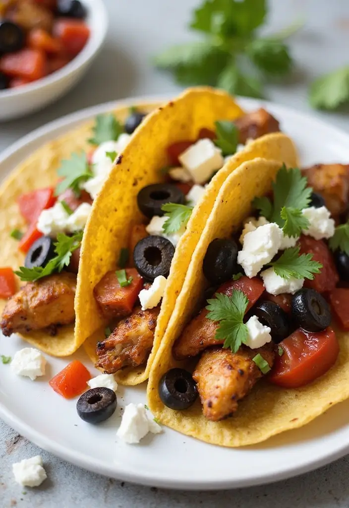 27 Crockpot Chicken Tacos 3 Ingredient Recipes That Are Weeknight Winners - 26. Mediterranean Chicken Fajita Tacos