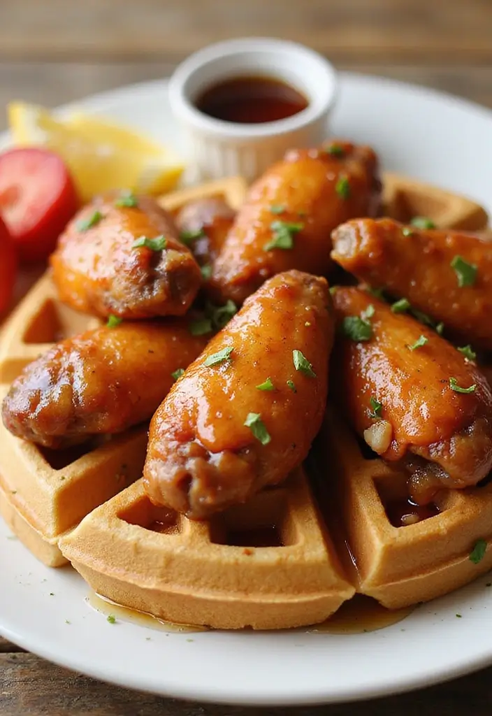 27 Honey Garlic Chicken Wings Recipes That Are Addictively Crispy - 27. Honey Garlic Waffle Wings