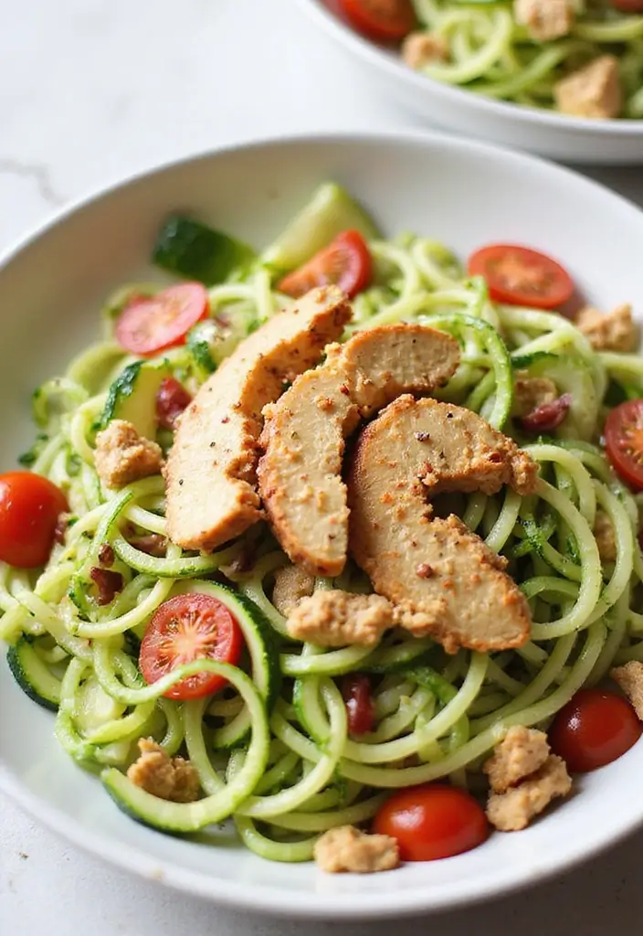 27 BLT Chicken Salad Recipe Variations That Are Fresh & Flavorful - 25. Zucchini Noodle BLT Chicken Salad