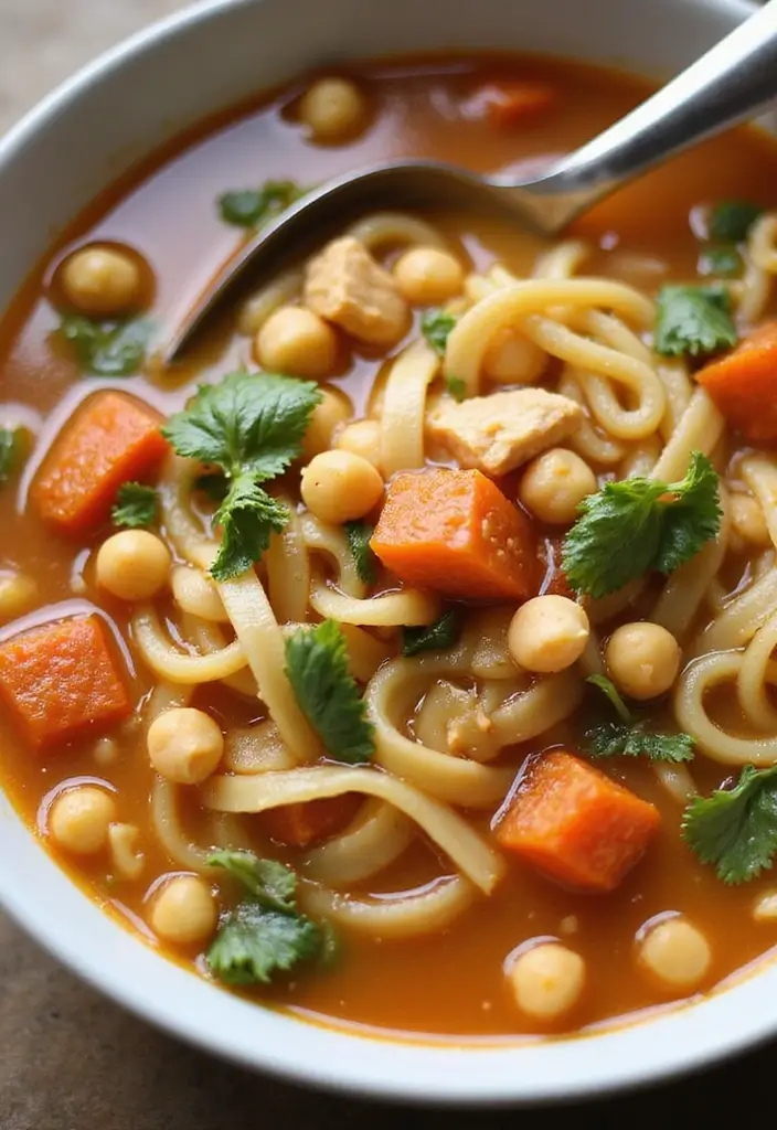 27 Homemade Chicken Noodle Soup Crockpot Recipes That Heal Fast - 18. Chickpea and Chicken Noodle Soup