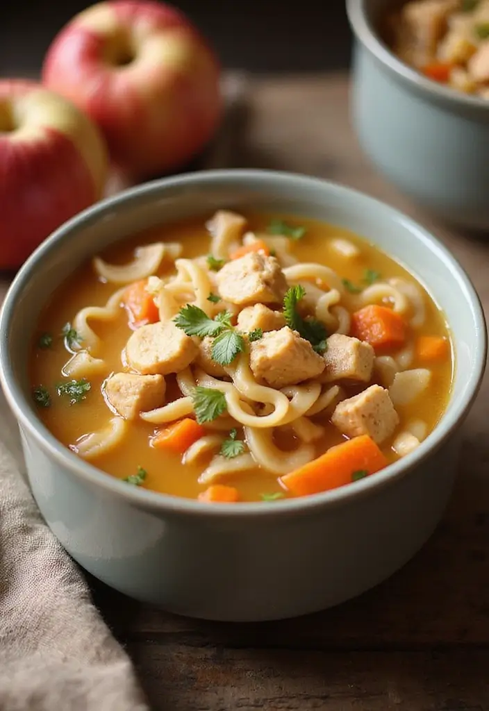 27 Homemade Chicken Noodle Soup Crockpot Recipes That Heal Fast - 21. Apple Cider Chicken Noodle Soup