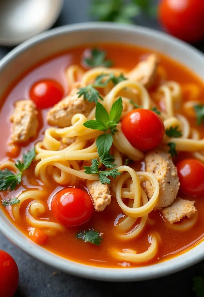 27 Homemade Chicken Noodle Soup Crockpot Recipes That Heal Fast - 26. Cherry Tomato Chicken Noodle Soup