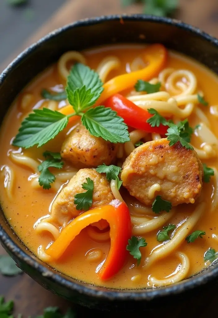 27 Homemade Chicken Noodle Soup Crockpot Recipes That Heal Fast - 6. Thai Coconut Curry Chicken Noodle Soup