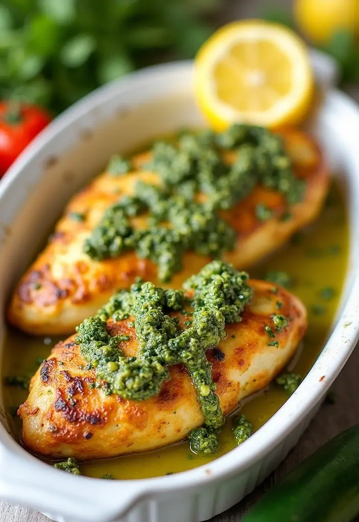 27 Lemon Chicken Breast Recipes That Feel Bright and Healthy - 11. Lemon Pesto Chicken Bake