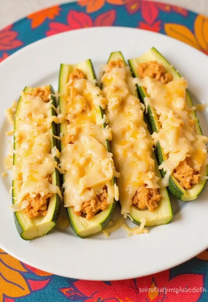 27 Low Carb Shredded Chicken Recipes That Make Meal Prep Easy - 6. Shredded Chicken Zucchini Boats