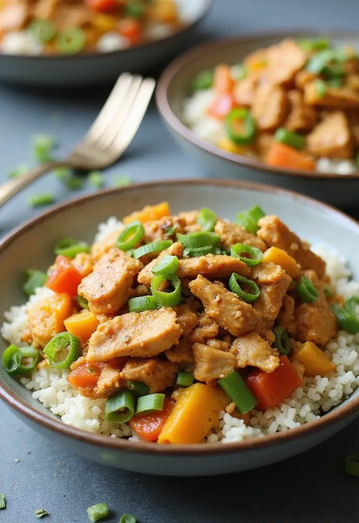 27 Low Carb Shredded Chicken Recipes That Make Meal Prep Easy - 8. Shredded Chicken and Cauliflower Rice Stir-Fry