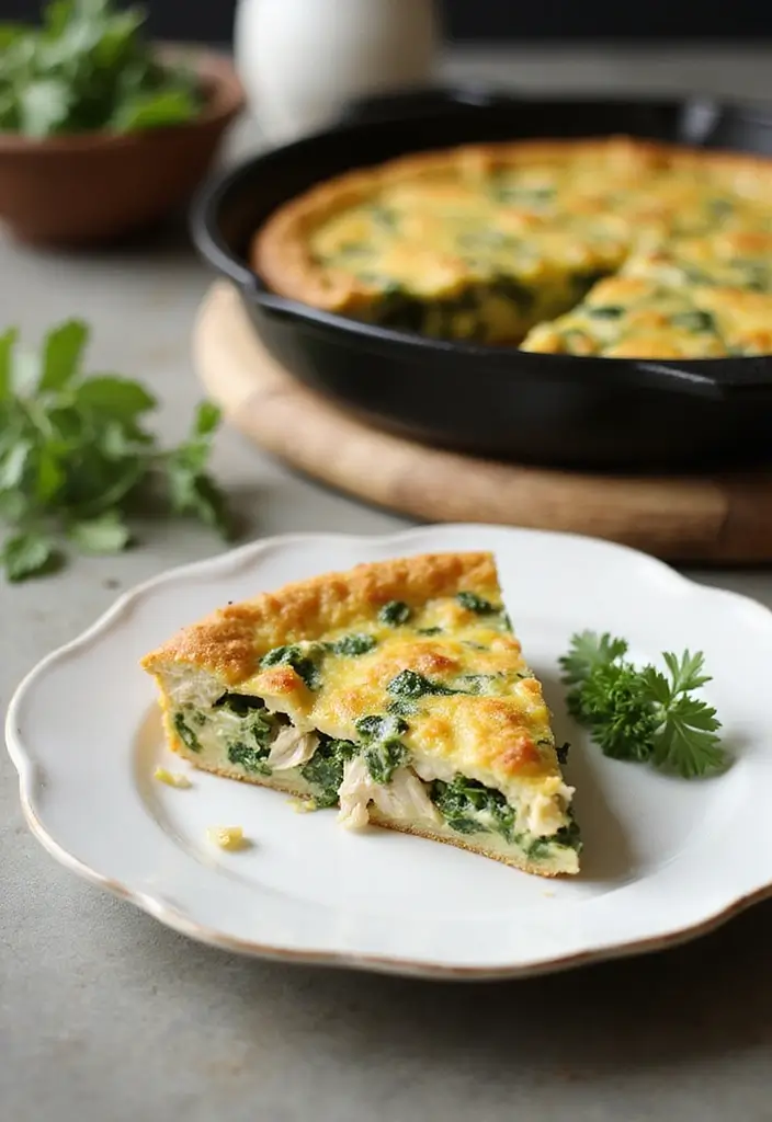 27 Low Carb Shredded Chicken Recipes That Make Meal Prep Easy - 9. Shredded Chicken and Spinach Frittata