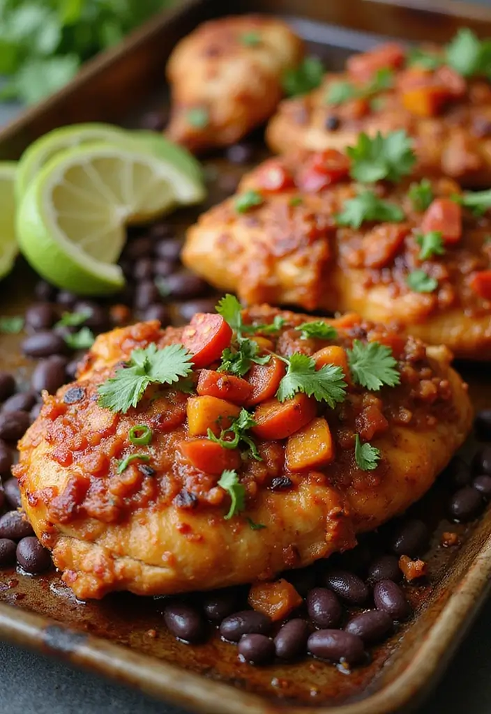 27 Sheet Pan Chicken Breast Recipes That Are Effortless & Juicy 19 27 Sheet Pan Chicken Breast Recipes That Are Effortless & Juicy - 18. Chipotle Chicken with Black Beans
