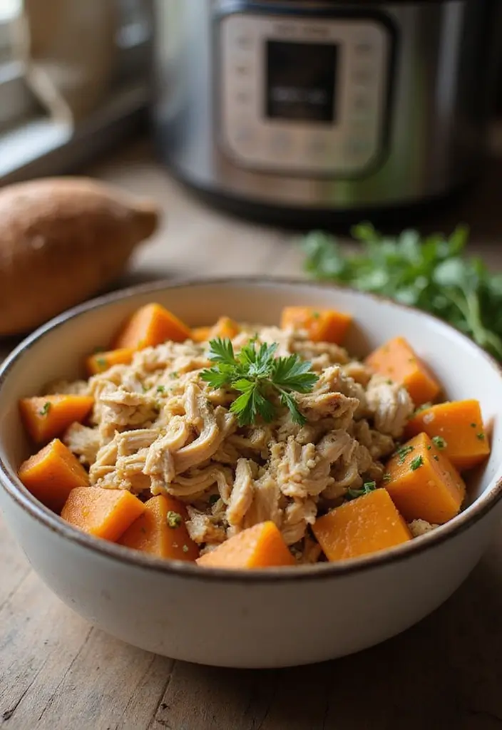 27 Shredded Chicken Instant Pot Recipes That Cook Fast - 11. Shredded Chicken with Sweet Potatoes