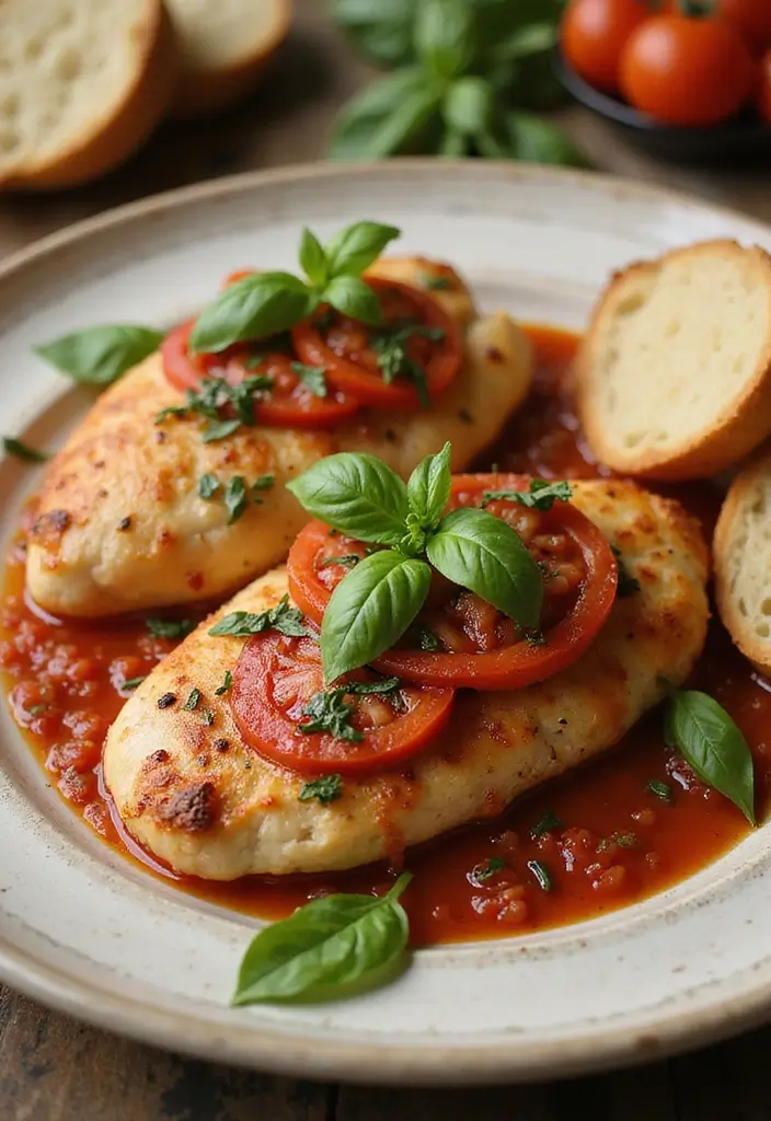 28 Baked Bone-In Chicken Breast Recipes That Stay Moist & Tender 21 28 Baked Bone-In Chicken Breast Recipes That Stay Moist & Tender - 20. Tomato Basil Chicken